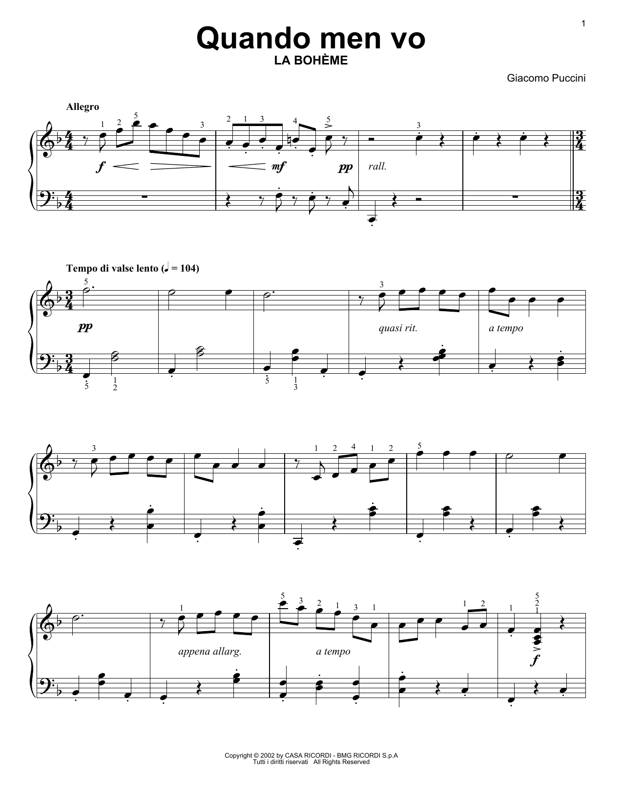 Produktgalerie: Seite 1 von 1 Quando Men Vo, Giacomo Puccini, Klavier