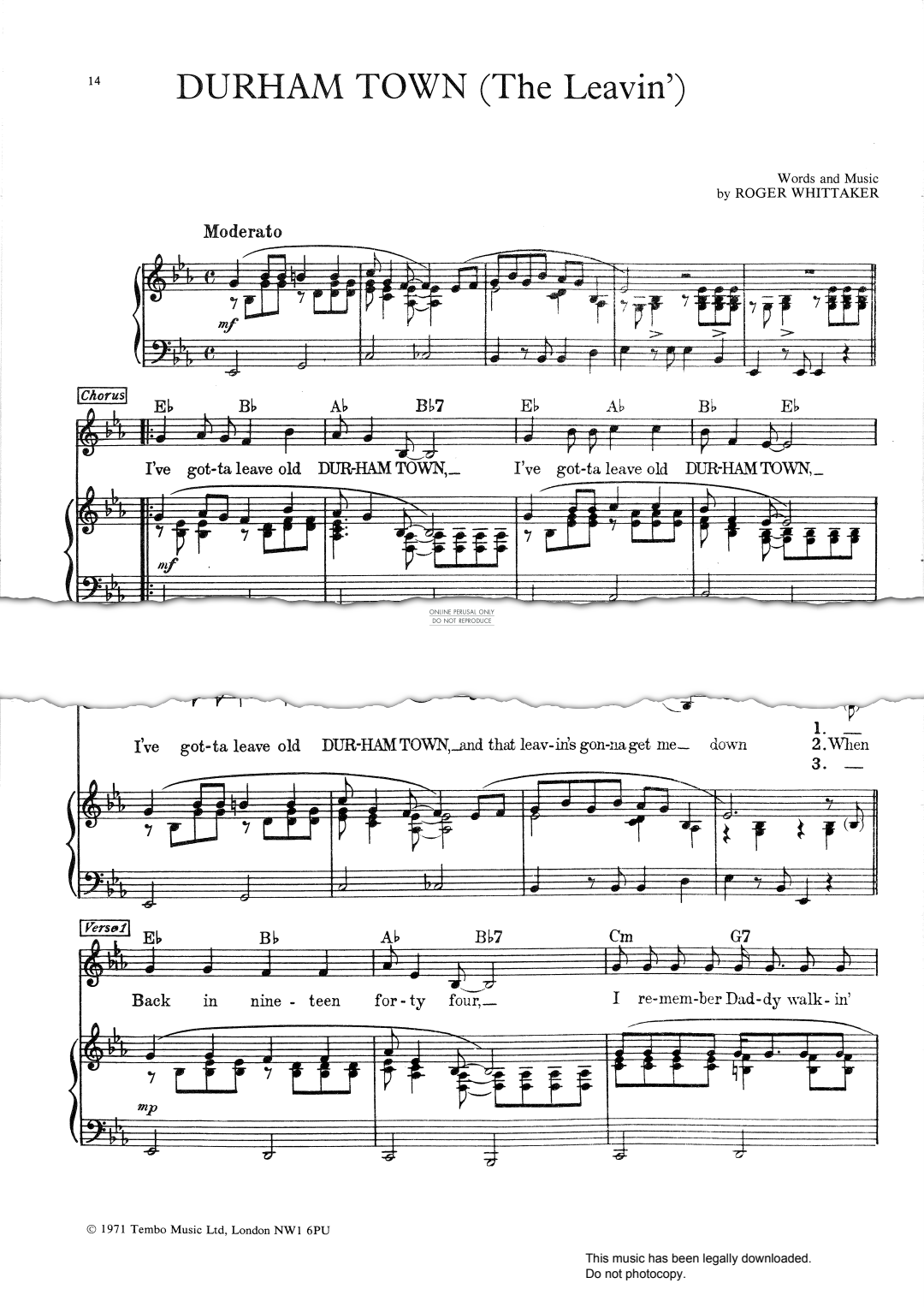 Produktgalerie: Seite 1 von 1 Durham Town (The Leavin'), Roger Whittaker, Gesang, Gitarre, Klavier