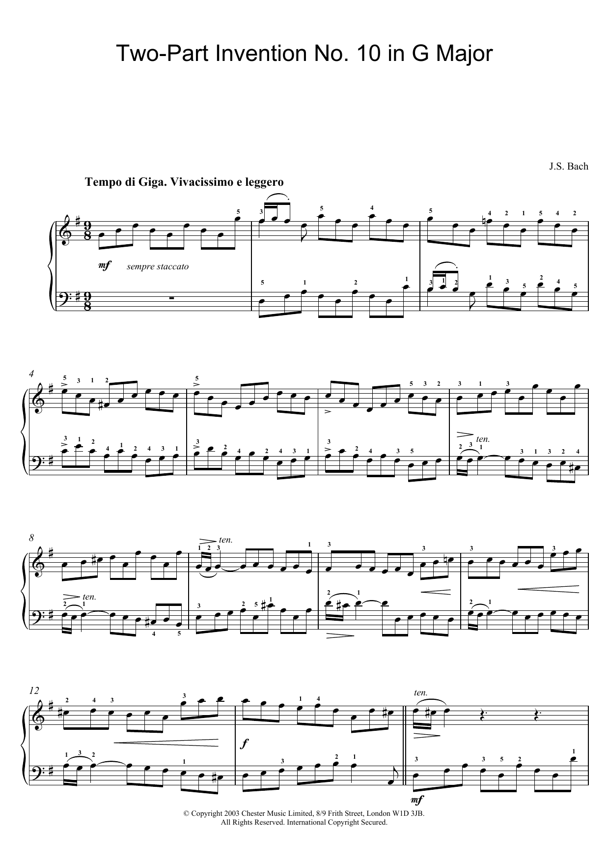 Produktgalerie: Seite 1 von 1 Two-Part Invention No. 10 in G Major, Johann Sebastian Bach, Klavier