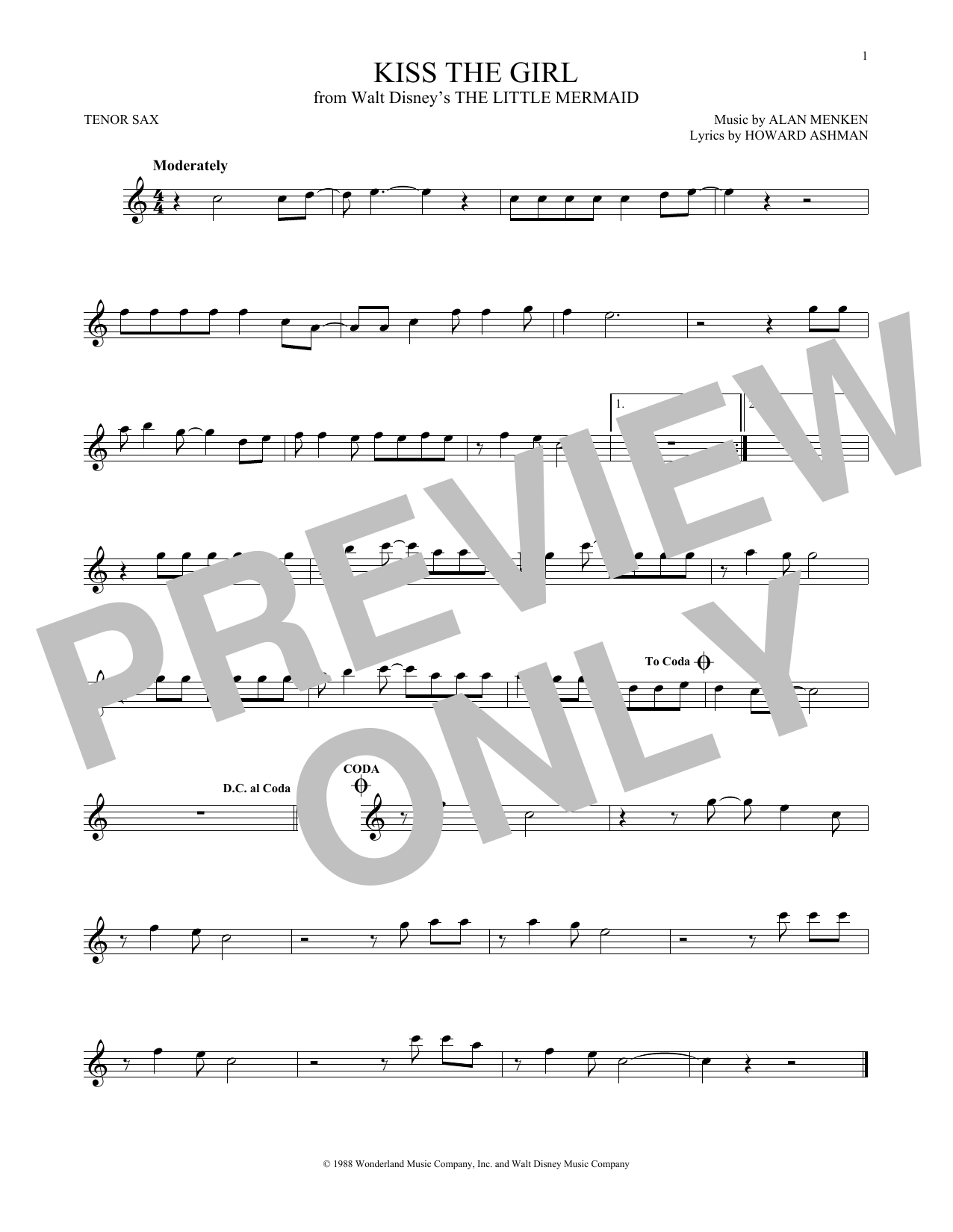 Product gallery: Page 1 of 1 Kiss The Girl (from The Little Mermaid), Alan Menken & Howard Ashman