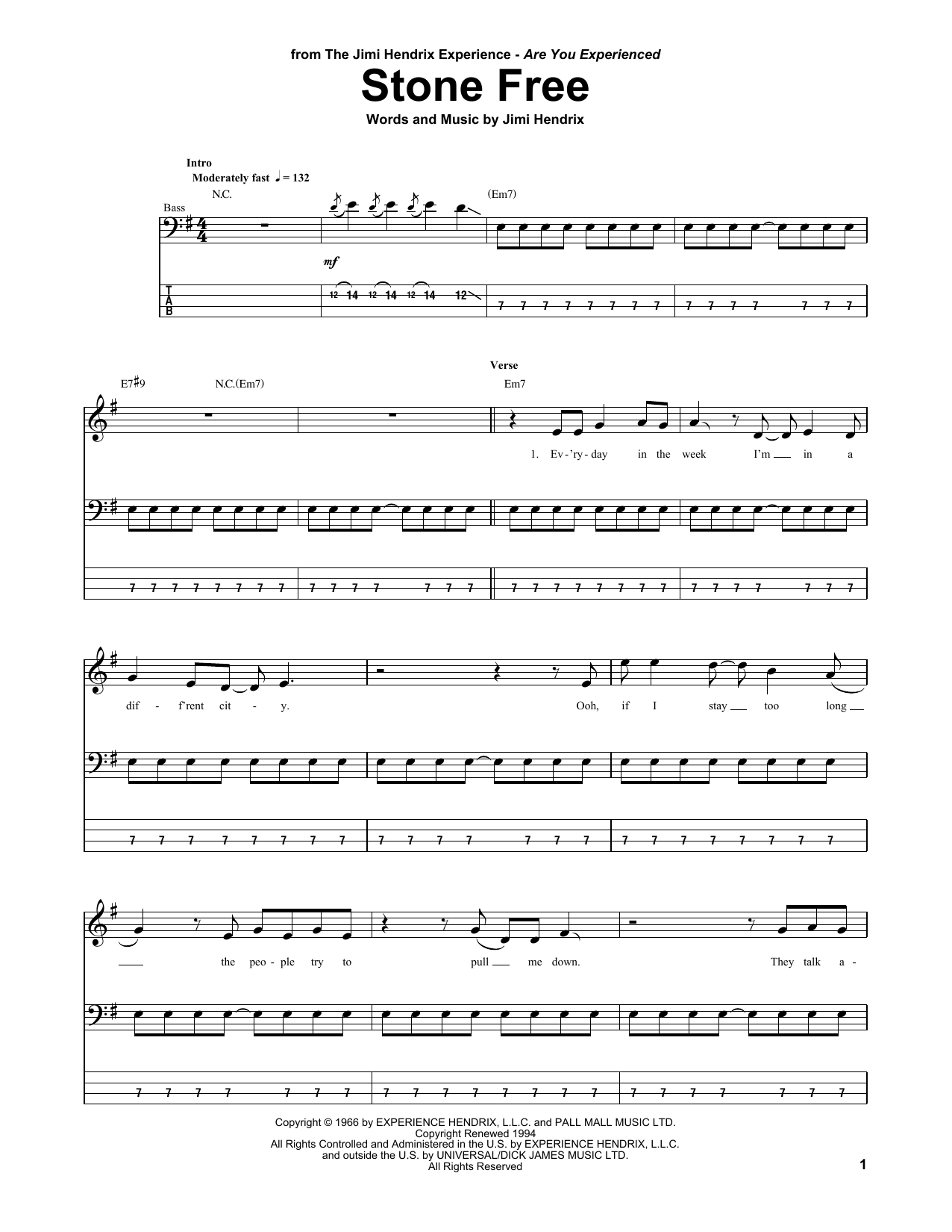 Produktgalerie: Seite 1 von 1 Stone Free, Jimi Hendrix, E-Bass