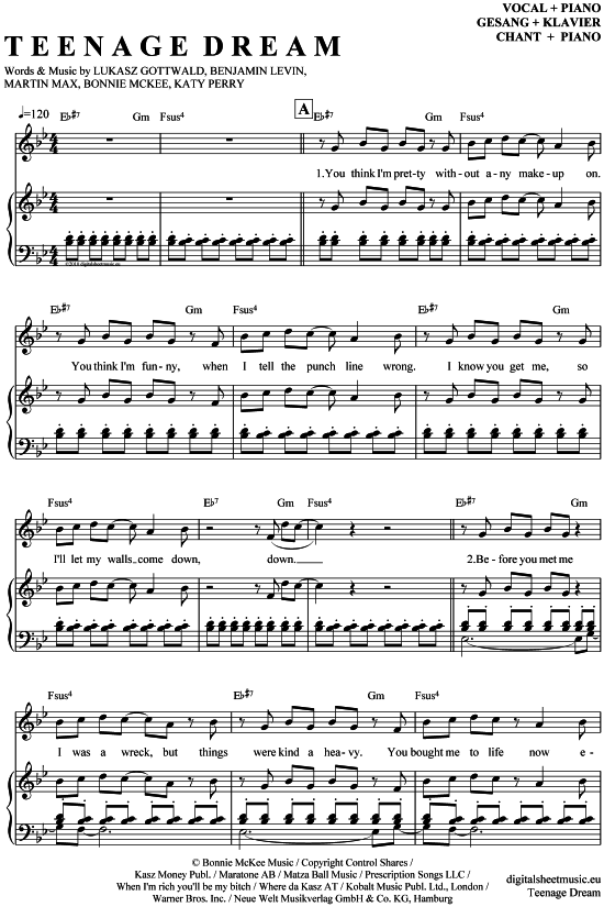 Produktgalerie: Seite 1 von 7 Teenage Dream , Perry, Katy, Klavier und Gesang