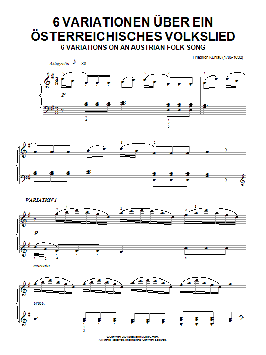 Product gallery: Page 1 of 1 Six Variations On An Austrian Folk Song, Friedrich Kuhlau