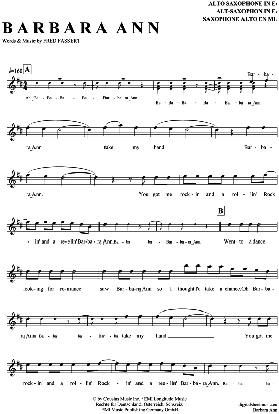 Product gallery: Page 1 of 4 Barbara Ann , Beach Boys, Alto Saxophone