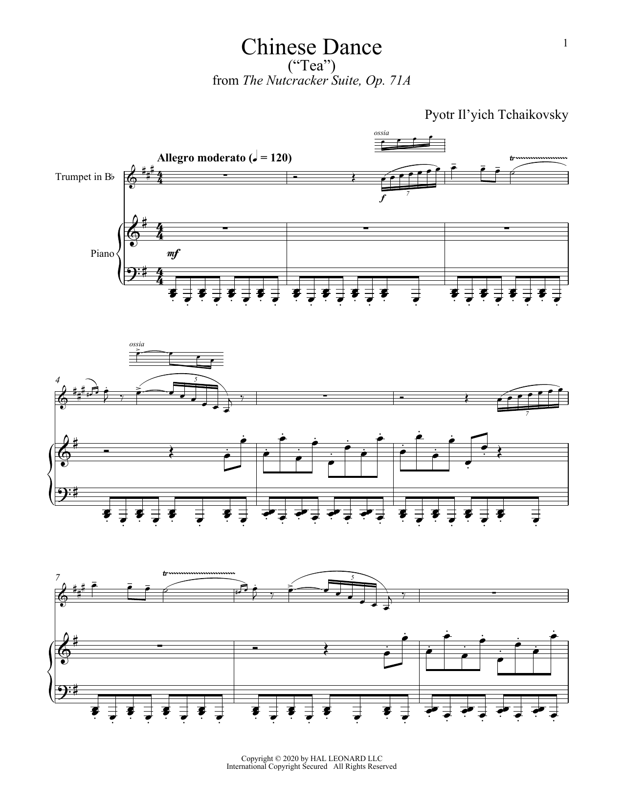 Produktgalerie: Seite 1 von 1 Chinese Dance (Tea), Op. 71a (from The Nutcracker), Pyotr Il'yich Tchaikovsky, Horn, Klavier