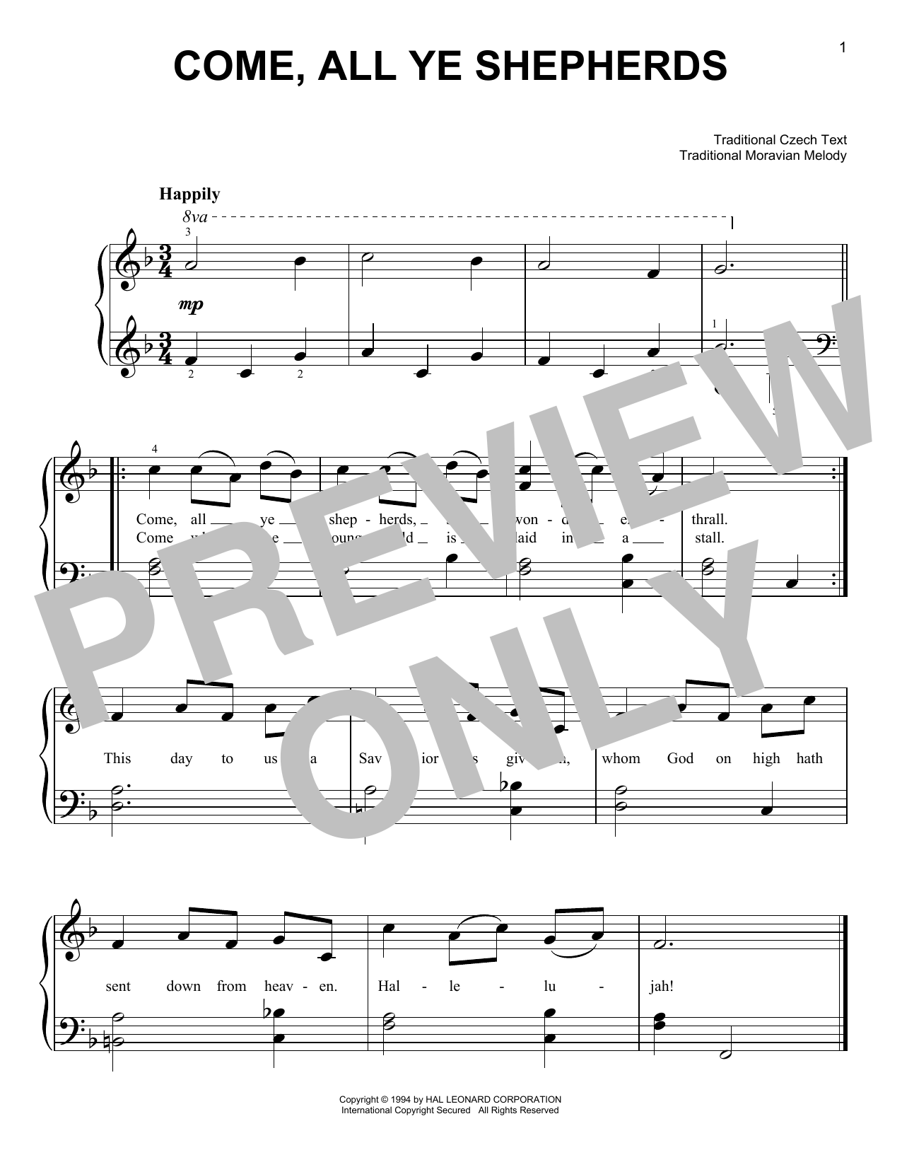 Product gallery: Page 1 of 1 Come, All Ye Shepherds, Traditional Moravian Melody