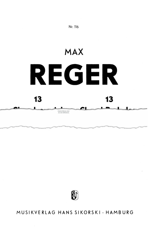 Produktgalerie: Seite 1 von 1 13 Choral Preludes, Max Reger, Orgel