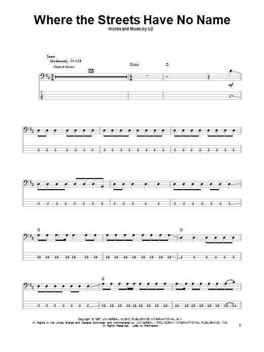 Produktgalerie: Seite 1 von 1 Where The Streets Have No Name, U2, E-Bass