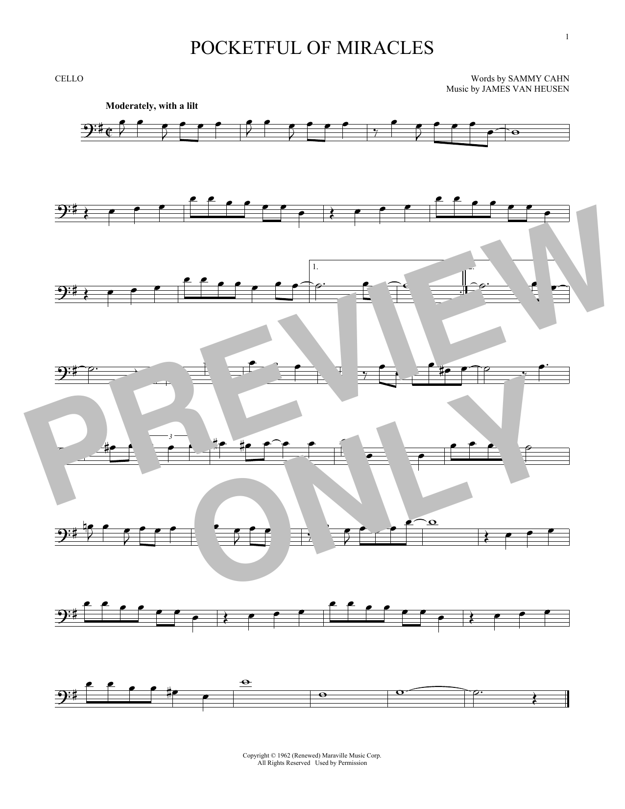 Produktgalerie: Seite 1 von 1 Pocketful Of Miracles, Sammy Cahn, Violoncello