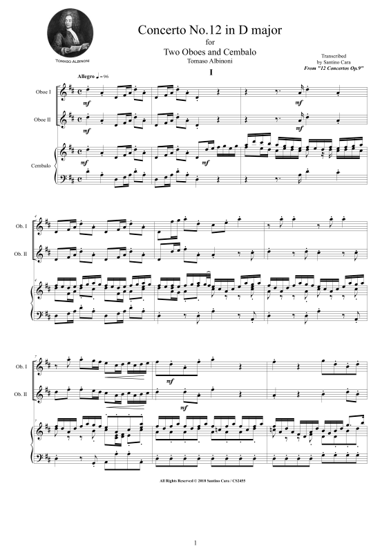 Product picture to: Oboe Concerto No.12 in D-Dur Op.9Tomaso Albinoni