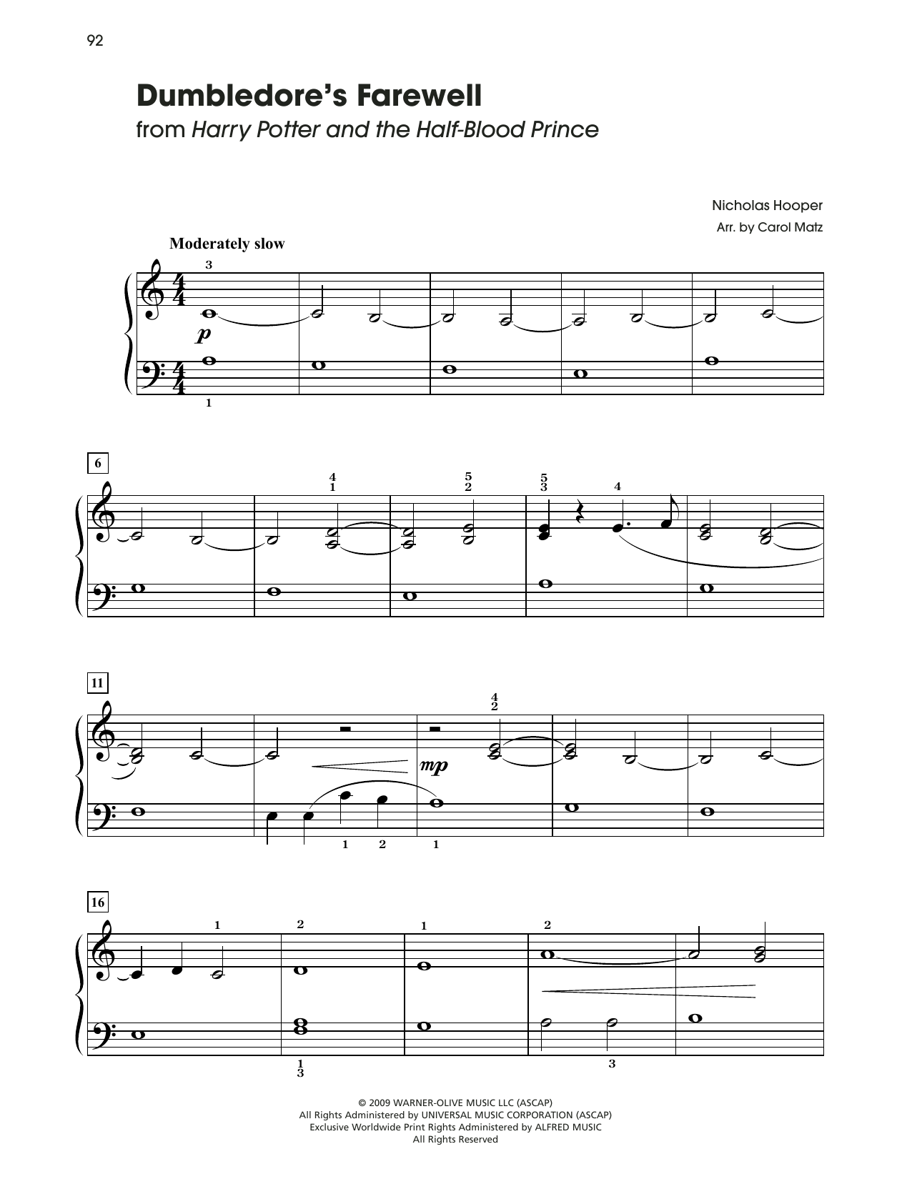 Produktbild zu: Dumbledore's Farewell (from Harry Potter) (arr. Carol Matz)