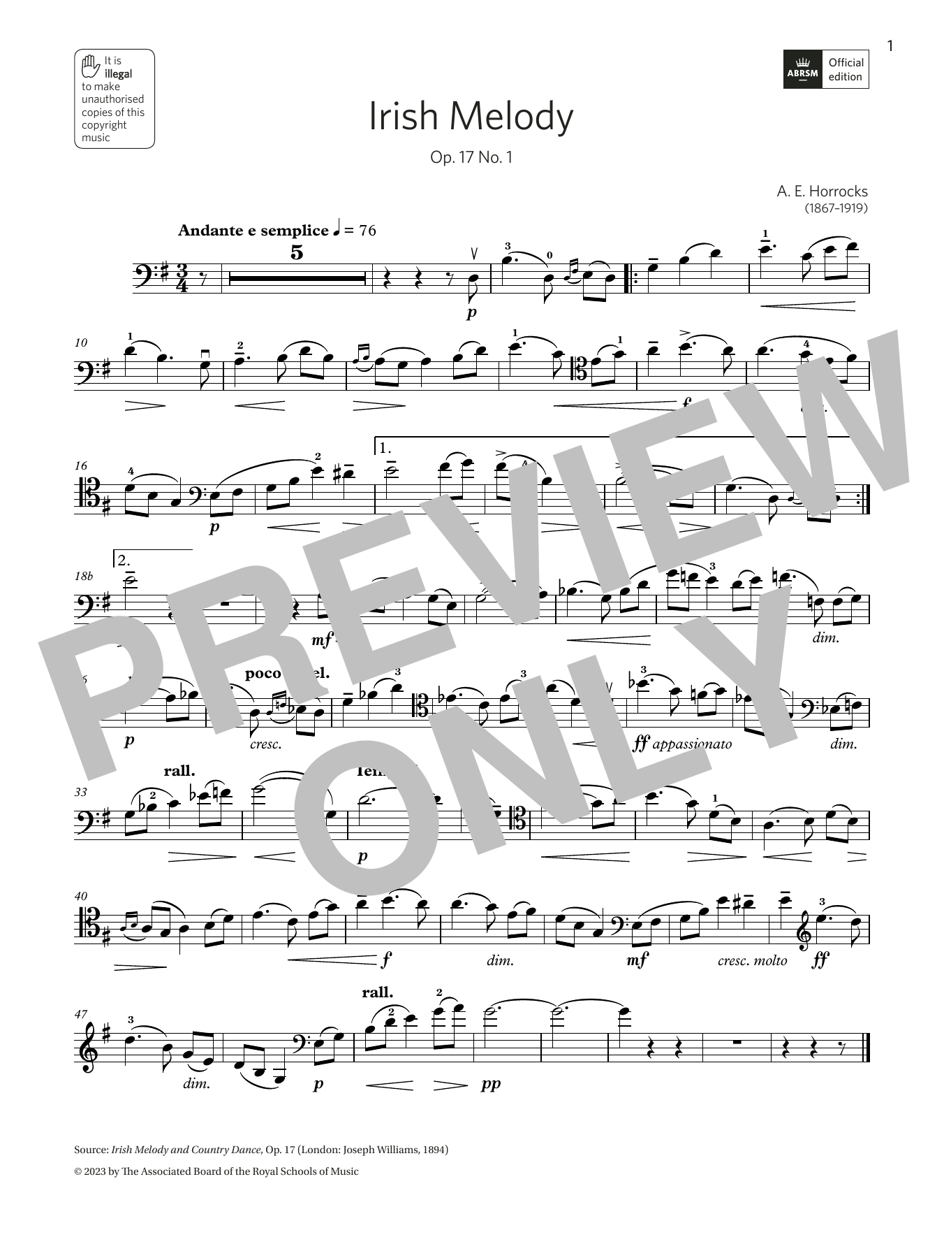 Produktbild zu:  Irish Melody (Grade 6, B13, from the ABRSM Cello Syllabus from 2024) - Amy Elsie Horrocks