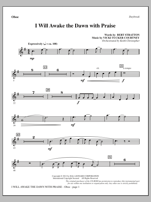 Product picture to: I Will Awake The Dawn With Praise - Oboe