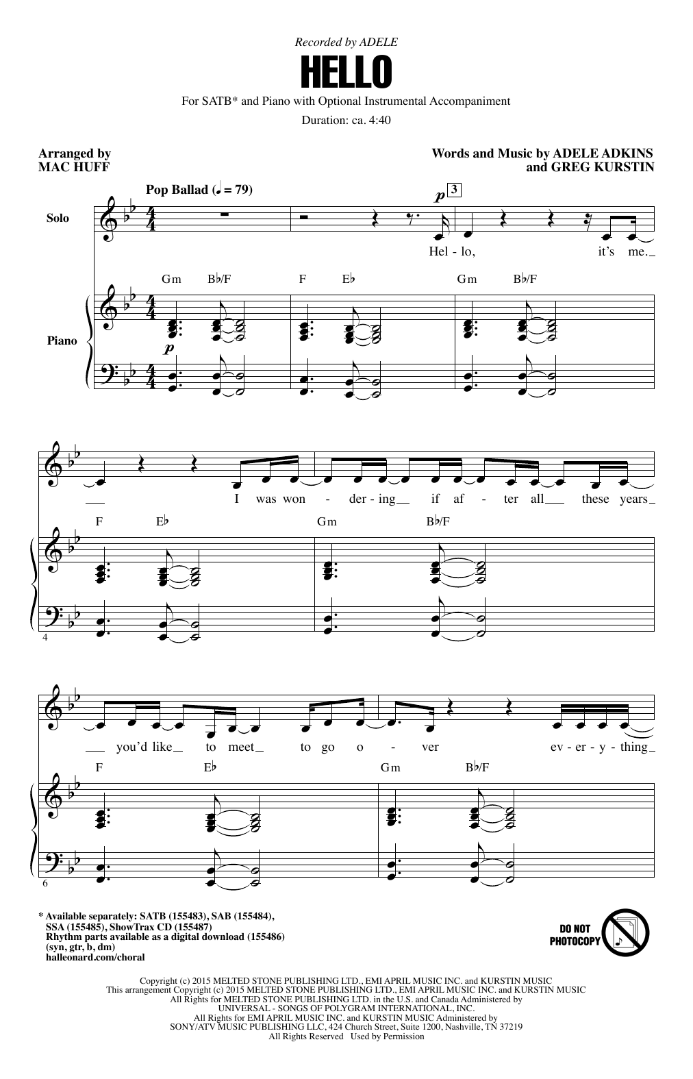 Produktgalerie: Seite 1 von 1 Hello (arr. Mac Huff), Adele, Chor