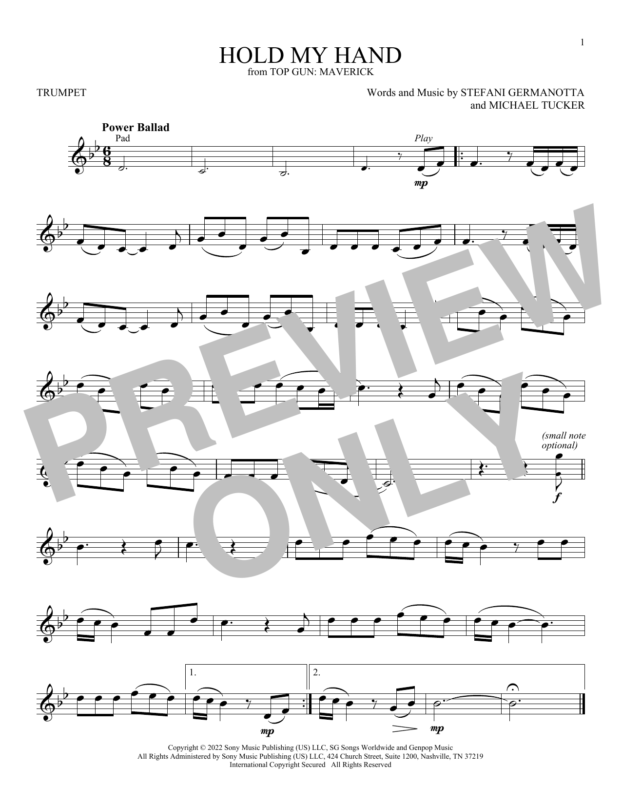 Produktgalerie: Seite 1 von 1 Hold My Hand (from Top Gun: Maverick), Lady Gaga, Trompete