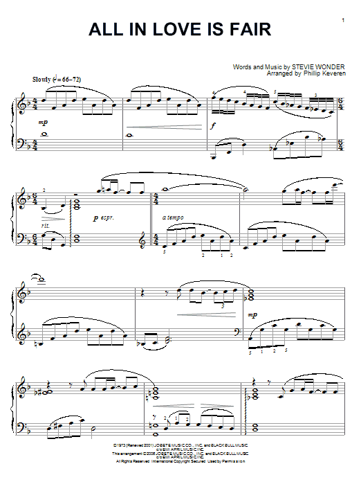 Product picture to: All In Love Is Fair (arr. Phillip Keveren)