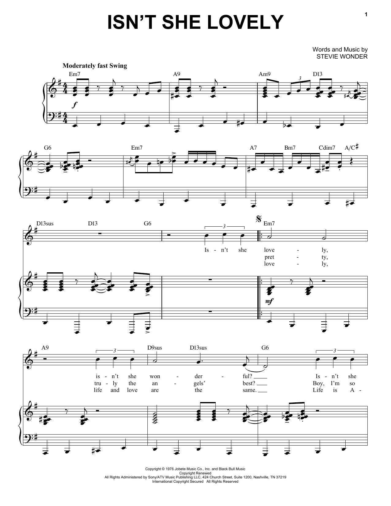 Produktbild zu: Isn't She Lovely [Jazz version] (arr. Brent Edstrom)