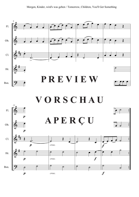 Produktgalerie: Seite 3 von 3 Morgen, Kinder, wird´s was geben , , (Holzbläserquintett)