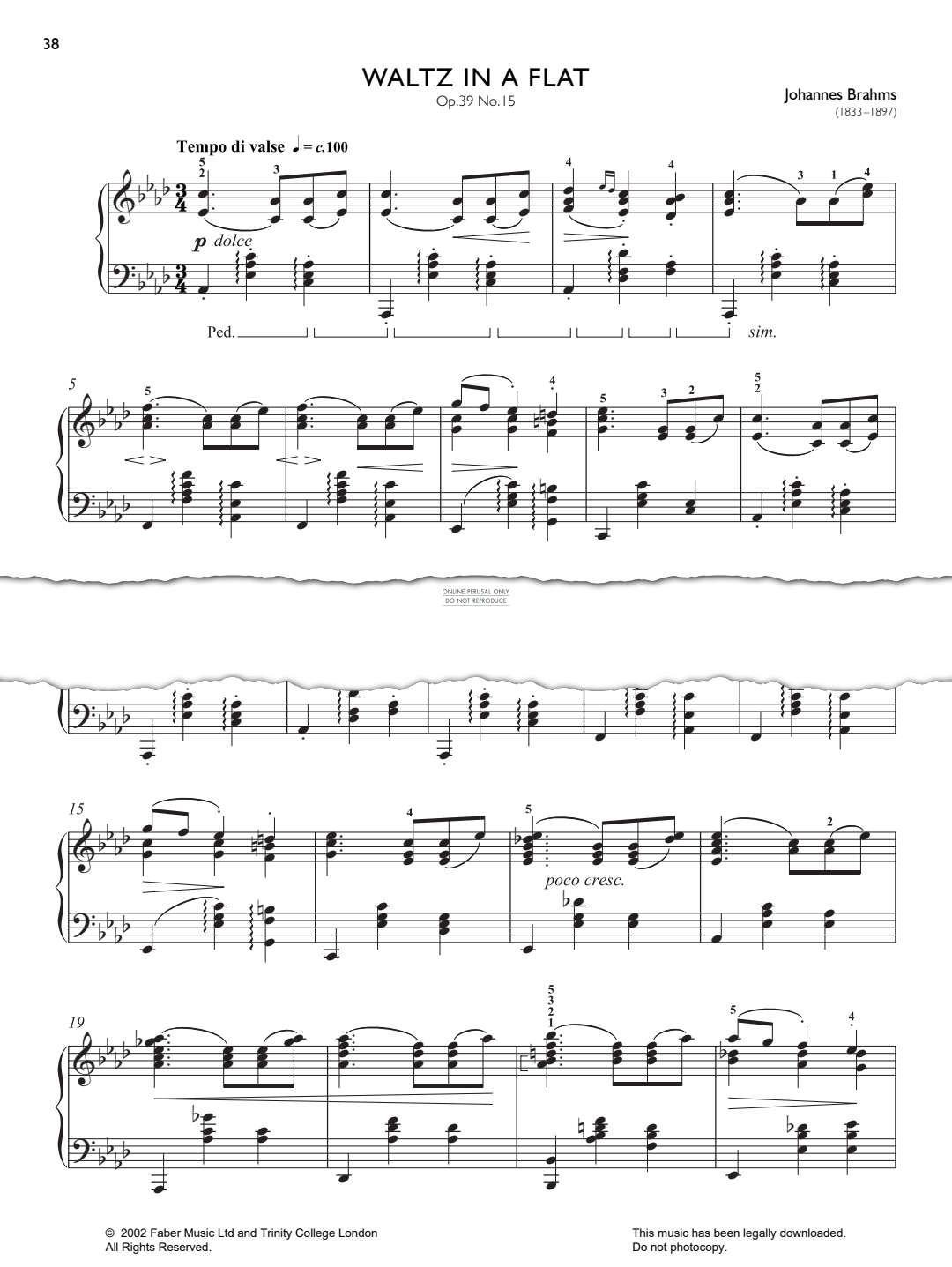 Produktgalerie: Seite 1 von 1 Waltz in A Flat Major (Op.39 No.15), Johannes Brahms, Klavier