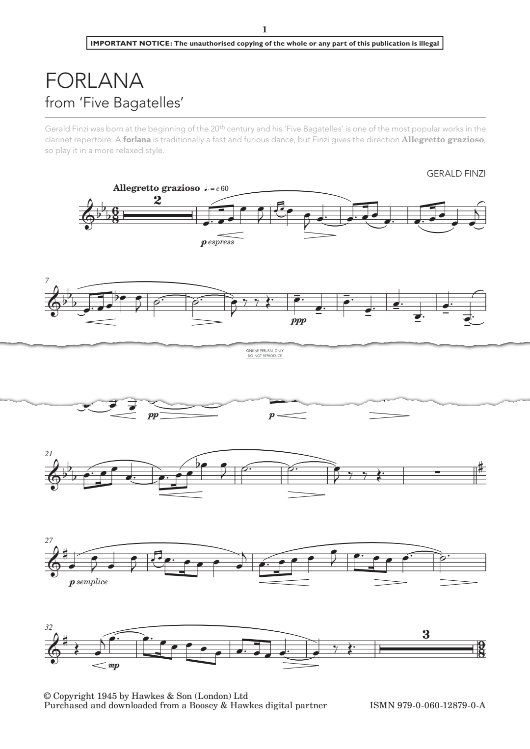 Produktgalerie: Seite 1 von 1 Forlana (from 'Five Bagatelles'), Gerald Finzi, Klarinette, Klavier