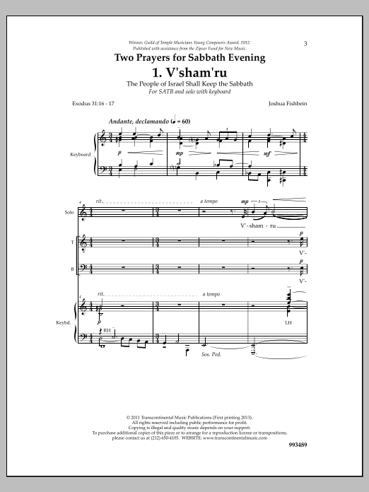 Produktbild zu: Two Prayers for Sabbath Evening