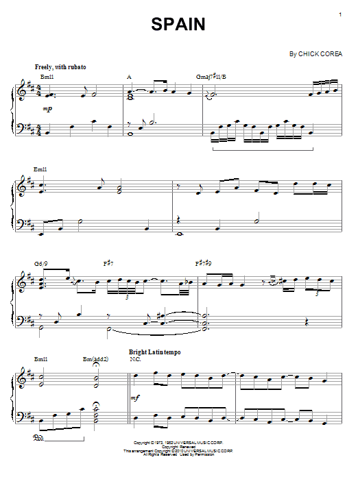 Product gallery: Page 1 of 1 Spain (arr. Brent Edstrom), Chick Corea