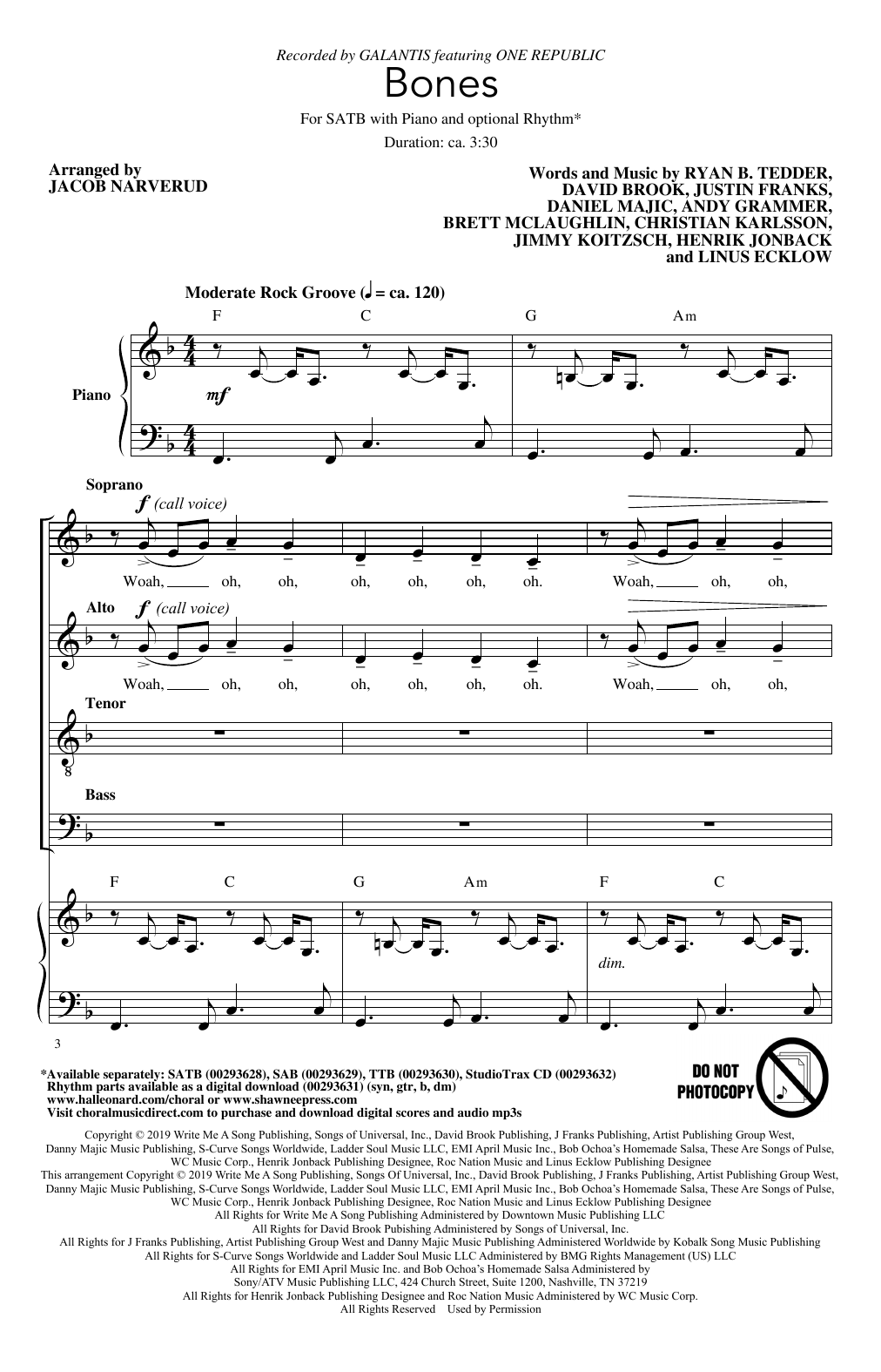 Produktbild zu: Bones (feat. OneRepublic) (arr. Jacob Narverud)