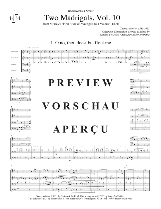 Produktgalerie: Seite 2 von 15 Zwei Madrigale Vol.10, , (2xTrompete in B/C, Horn in F, Posaune)
