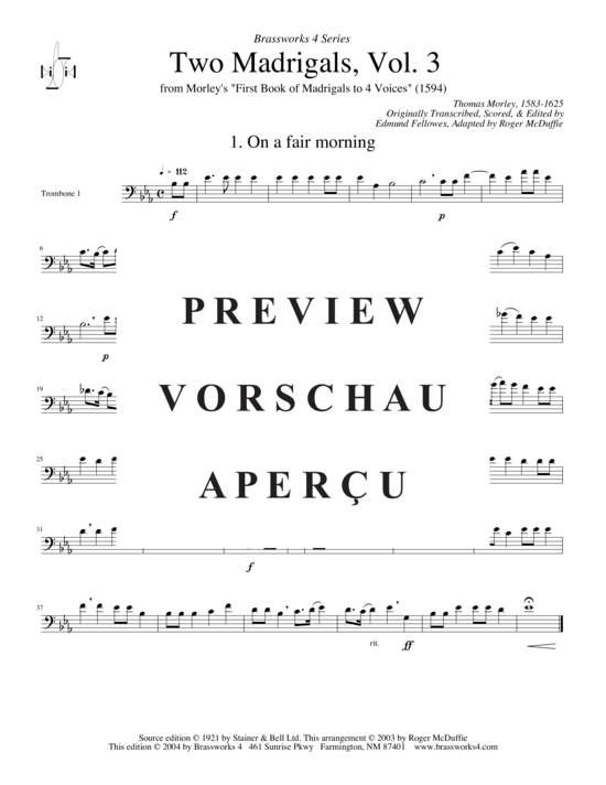 Produktgalerie: Seite 6 von 15 Zwei Madrigale Vol. 3, , (2xTrompete in B/C, Horn in F, Posaune)