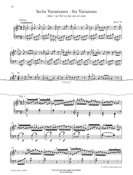 Produktgalerie: Seite 1 von 1 Six Variations on Nel cor più non mi sento, WoO 70, Ludwig van Beethoven, Klavier