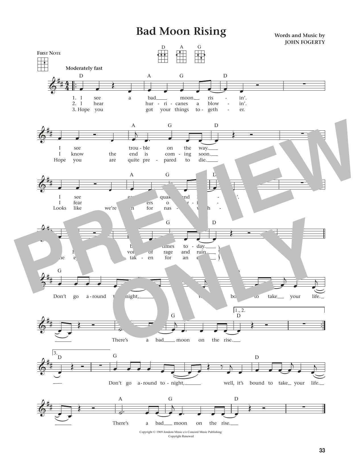 Product gallery: Page 1 of 1 Bad Moon Rising (from The Daily Ukulele) (arr. Jim Beloff), Creedence Clearwater Revival