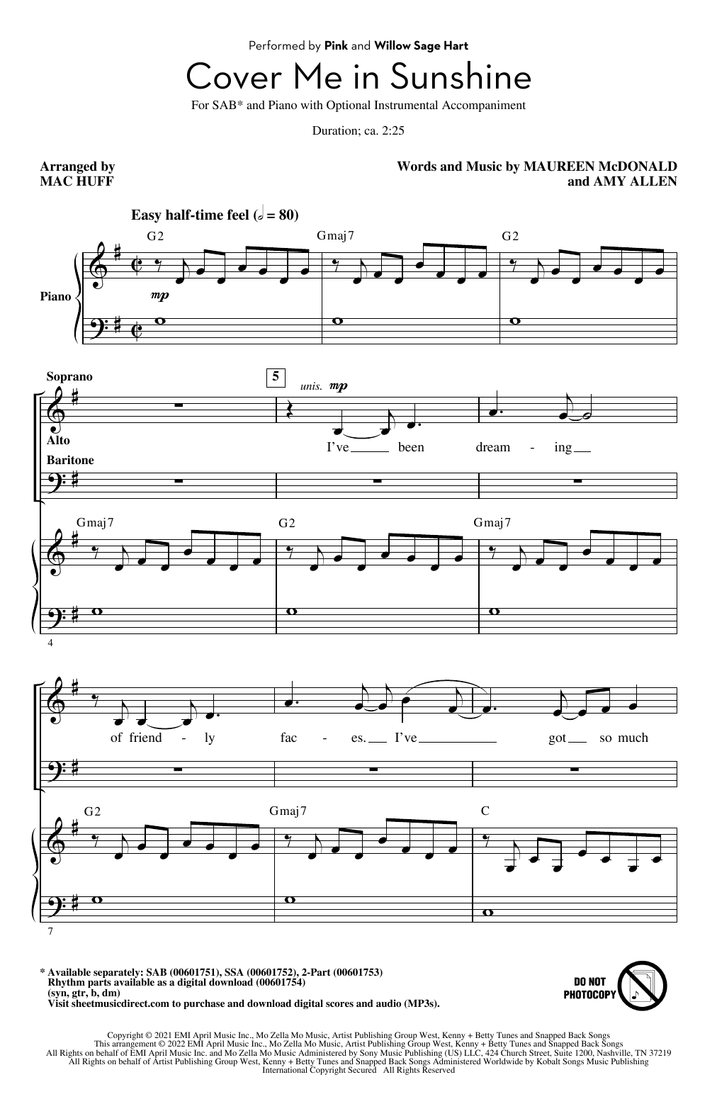 Produktbild zu: Cover Me In Sunshine (arr. Mac Huff)