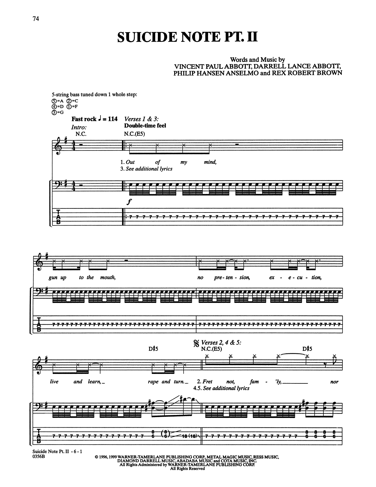 Produktgalerie: Seite 1 von 1 Suicide Note Pt. II, Pantera, E-Bass
