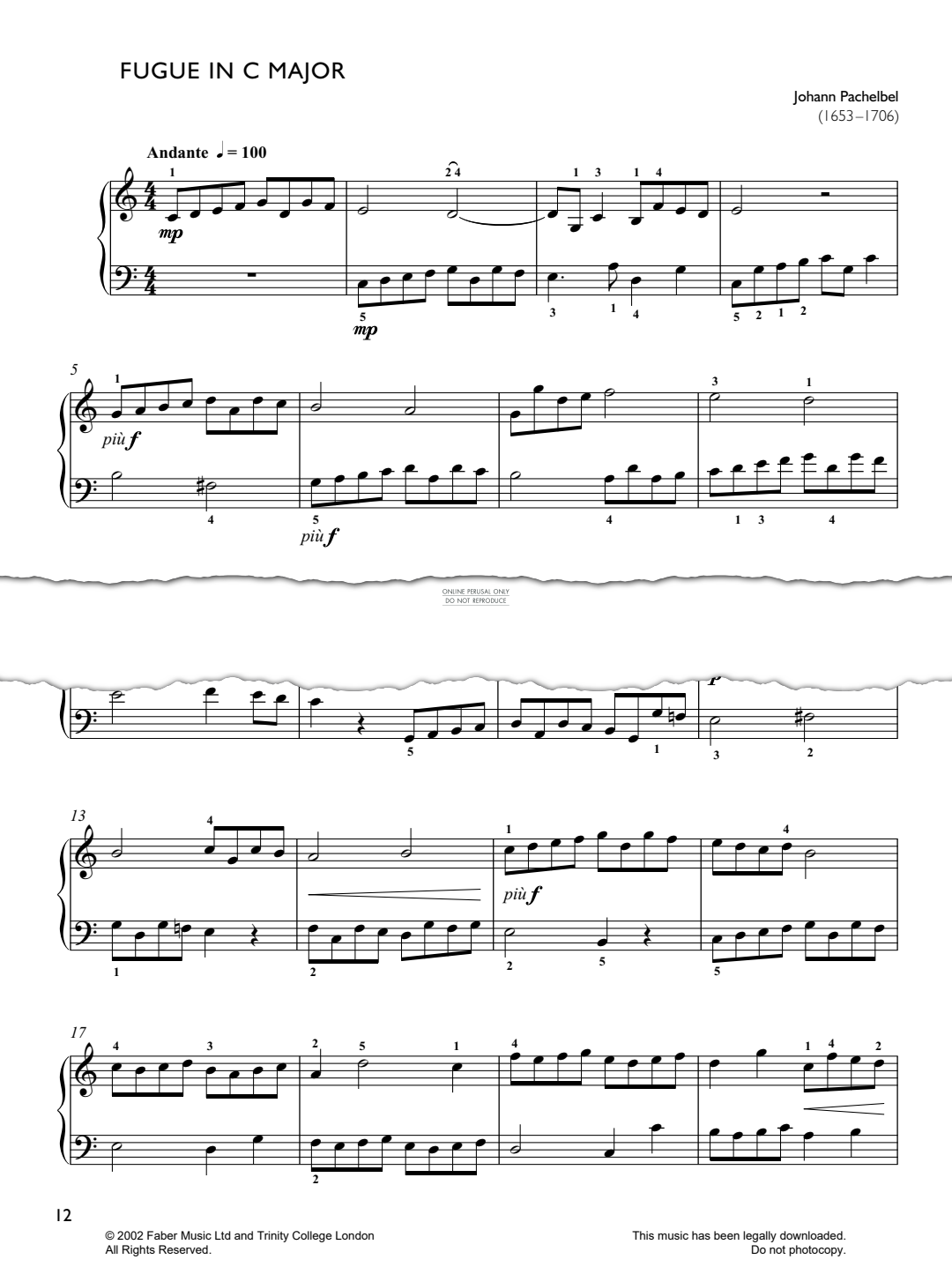 Product gallery: Page 1 of 1 Fugue In C Major, Johann Pachelbel