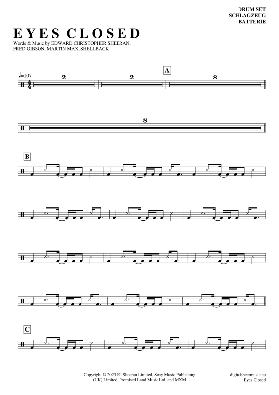 Product gallery: Page 1 of 4 Eyes Closed , Sheeran, Ed, (Drums)