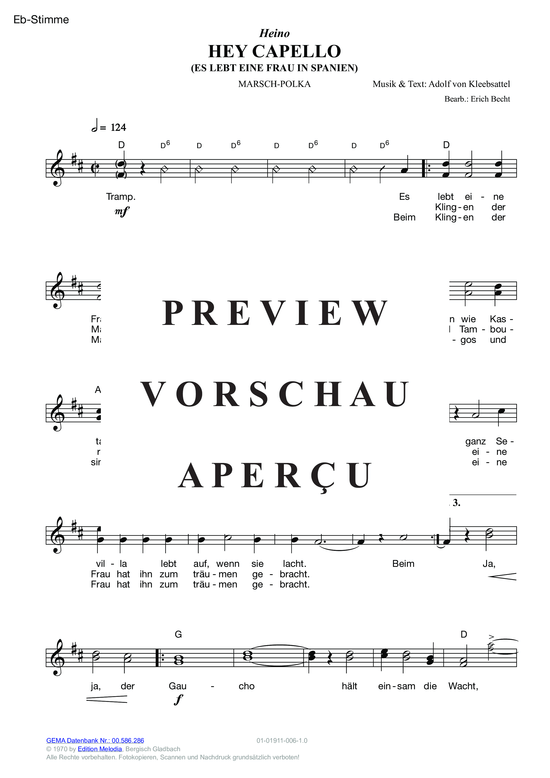 Produktgalerie: Seite 7 von 11 Hey Capello (Es lebt eine Frau in Spanien) , Heino,  (Melodie-Stimmen in C/B/Es)