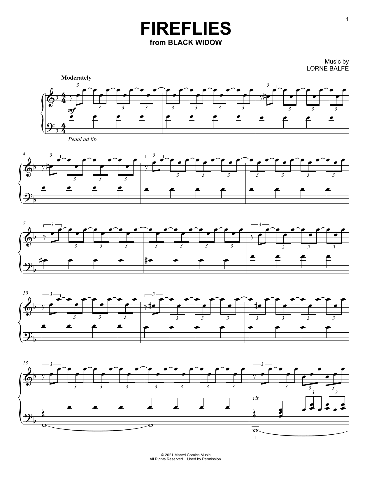 Produktgalerie: Seite 1 von 1 Fireflies (from Black Widow), Lorne Balfe, Klavier