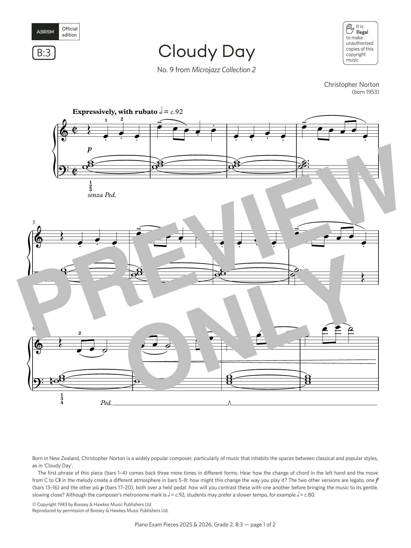 Product picture to: Cloudy Day (Grade 2, list B3, from the ABRSM Piano Syllabus 2025 & 2026)