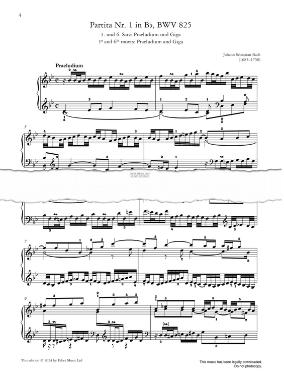 Produktgalerie: Seite 1 von 1 Partita No. 1 in Bb BWV 825, Praeludium und Giga, Johann Sebastian Bach, Klavier