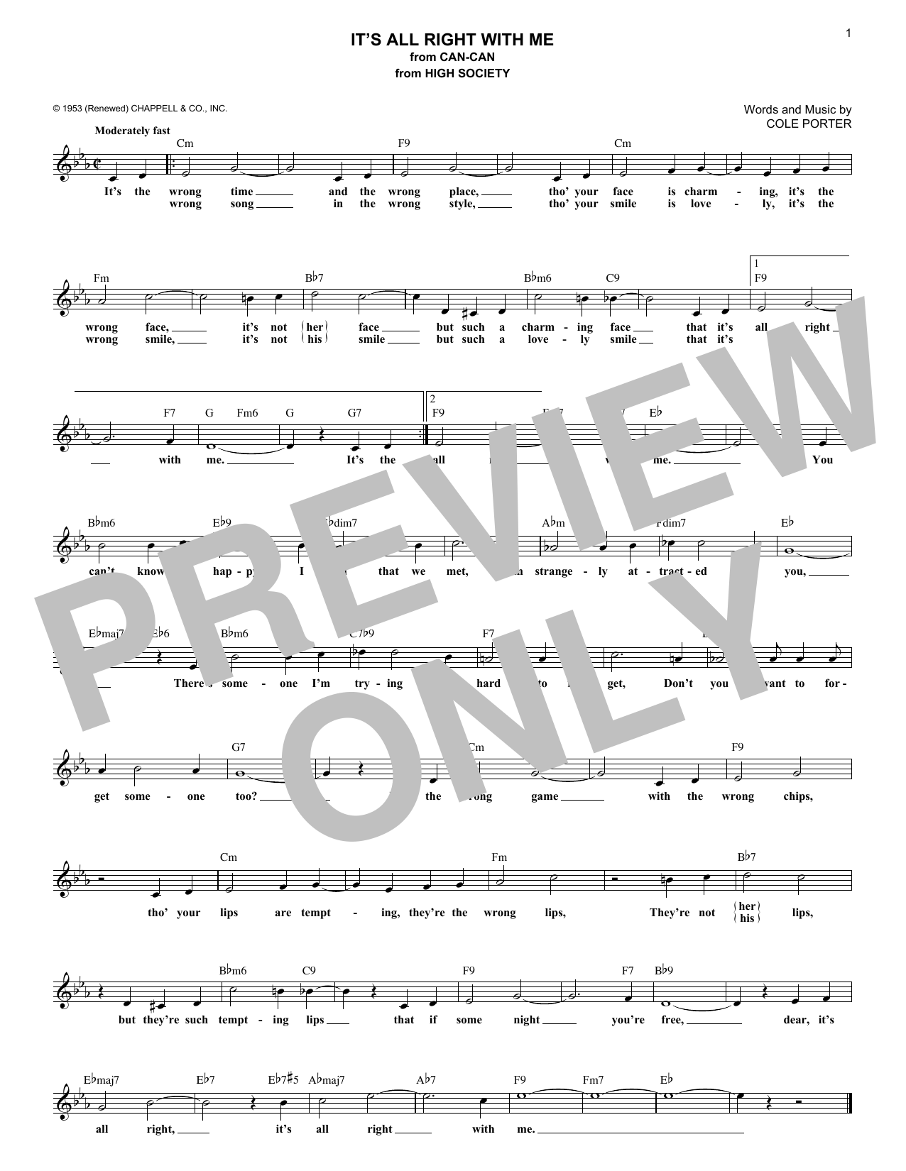 Product gallery: Page 1 of 1 It's All Right With Me, Cole Porter