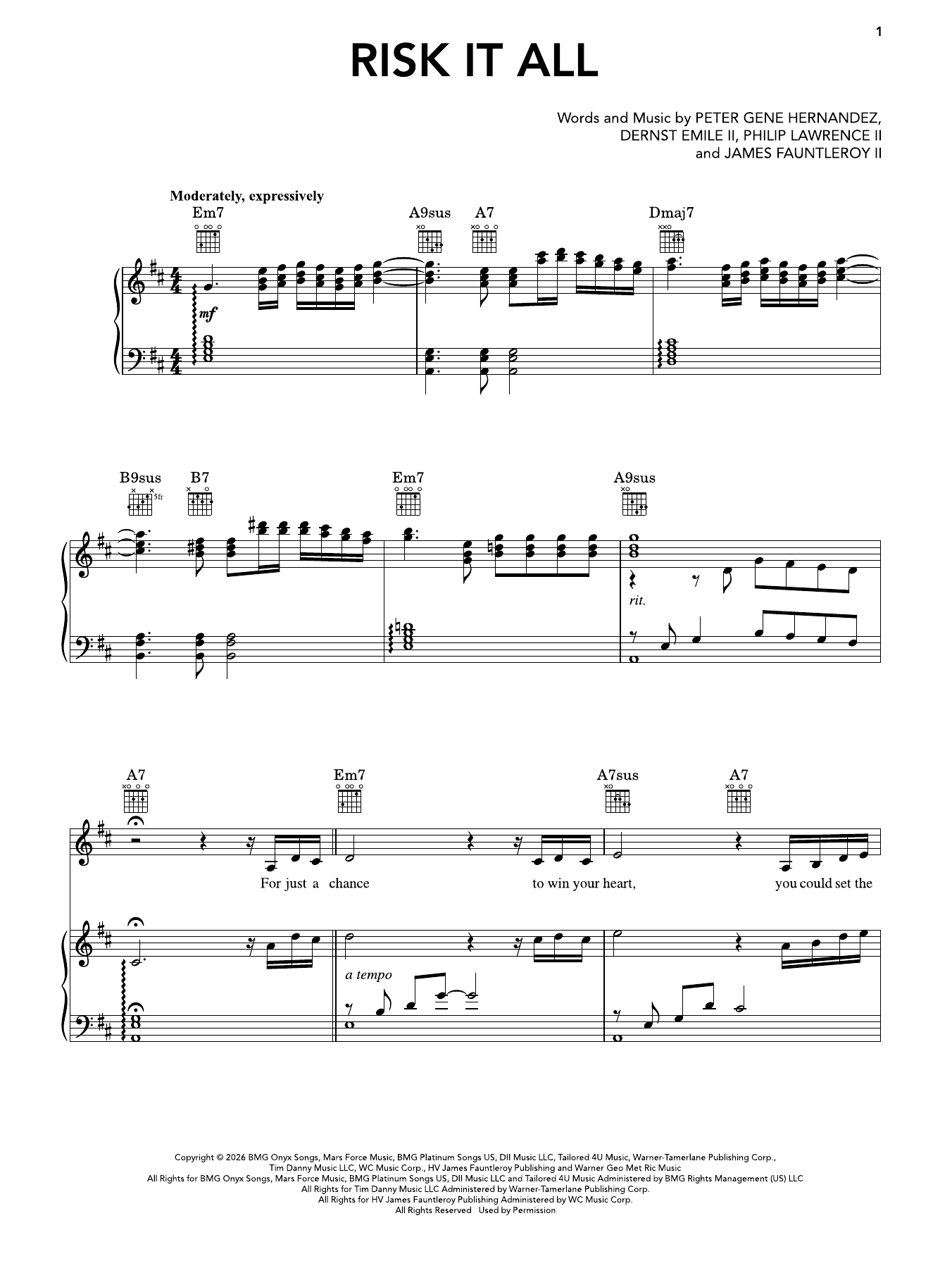 Produktgalerie: Seite 1 von 1 Risk It All, Bruno Mars, Gesang, Gitarre, Klavier