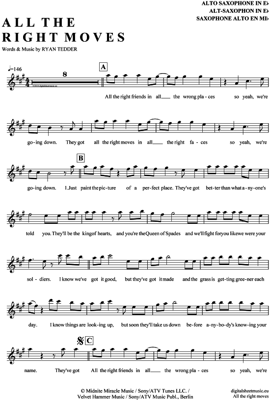 Product gallery: Page 1 of 4 All the right moves , OneRepublic, Alto Saxophone