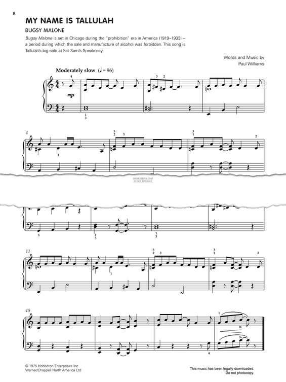 Produktgalerie: Seite 1 von 1 My Name Is Tallulah (from 'Bugsy Malone'), Paul Williams, Klavier