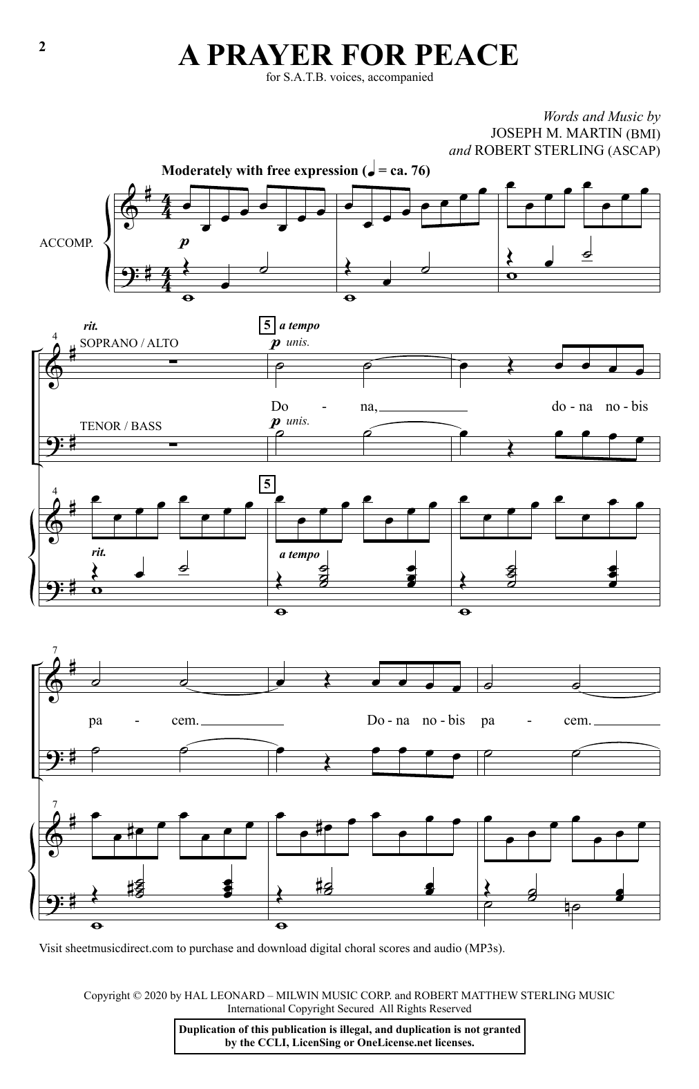 Product gallery: Page 1 of 1 A Prayer For Peace, Joseph M. Martin & Robert Sterling