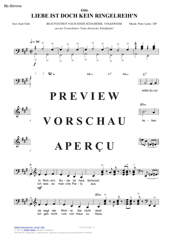 Produktgalerie: Seite 5 von 11 Liebe ist doch kein Ringelreih'n , Gitte, (Melodie-Stimmen in C/B/Es)
