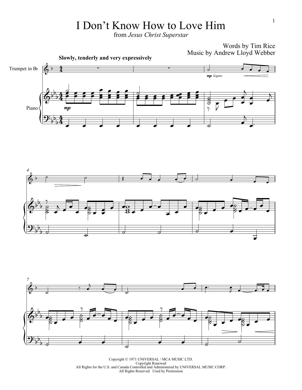 Produktgalerie: Seite 1 von 1 I Don't Know How To Love Him (from Jesus Christ Superstar), Andrew Lloyd Webber, Horn, Klavier