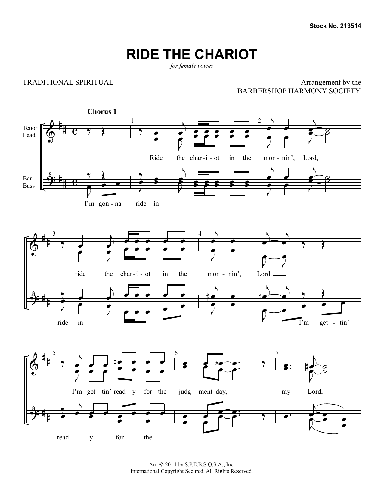 Product picture to:  Ride The Chariot (arr. Barbershop Harmony Society) - Traditional Spiritual