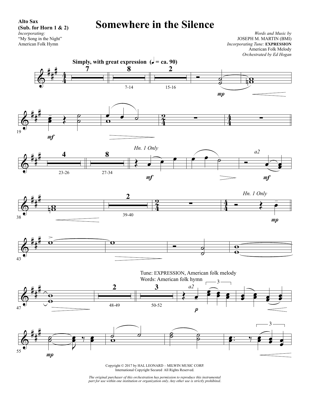 Produktbild zu: Somewhere in the Silence - Alto Sax 1-2 (sub. Horn 1-2)