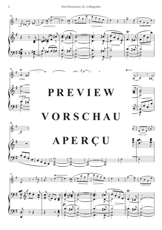 gallery: Drei Romanzen, Nr. 2 Allegretto - op. 22 II, Joseph Joachim freundschaftlichst gewidmet , , (Violine + Klavier)