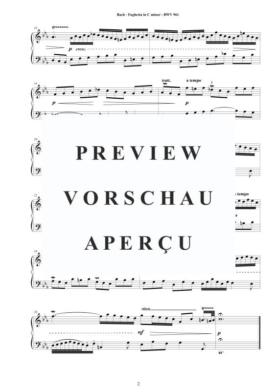 Produktgalerie: Seite 3 von 3 Fughetta in C-Moll BWV 961 - Piano Version, , Klavier Solo
